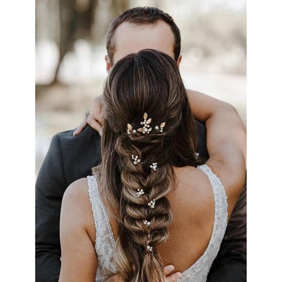 Wedding Hair Accessories Pearl Rhinestone Leaf Pins Set for Brides Bridesmaids main image 6